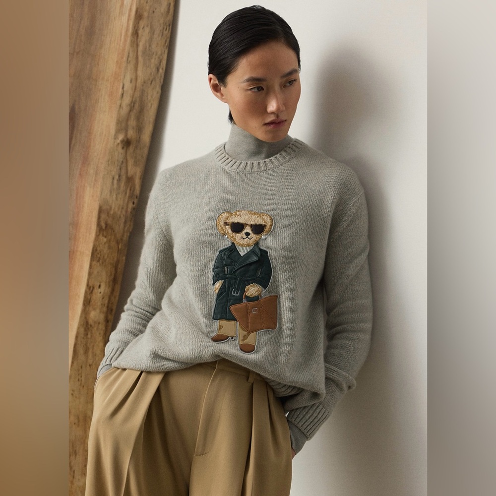 RALPH LAUREN COLLECTION RACING GREEN TRENCH POLO BEAR CASHMERE SWEATER - Picture 4 of 17